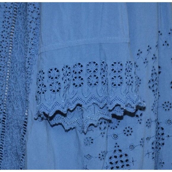 Roaman's Women's 28W Blue Eyelet Blouse Tunic Top Button Front 3/4 Sleeve Comfy - Picture 9 of 14